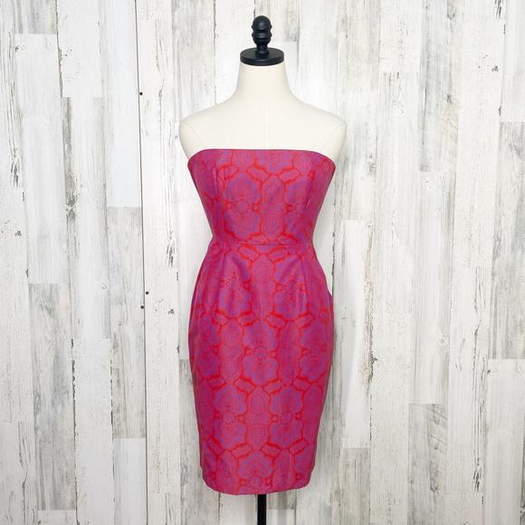 J. Crew Ella Dress Purple Strapless Silk Medallion Preppy Cocktail Party Size 0 - Picture 1 of 15